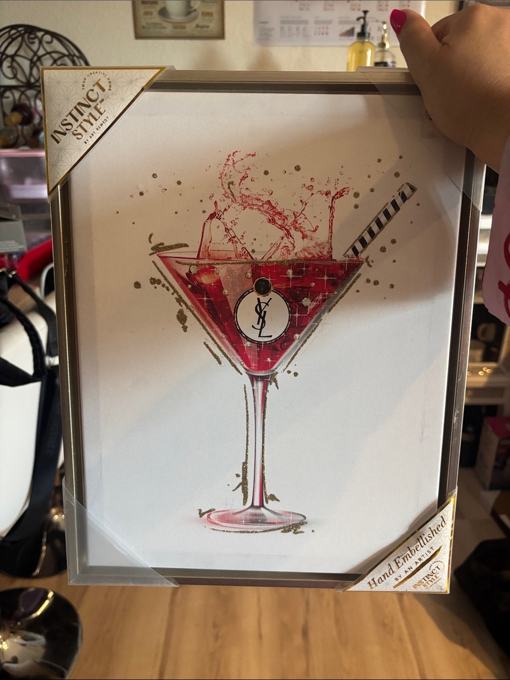 YSL Martini Cocktail Framed Art Print - Red & Gold